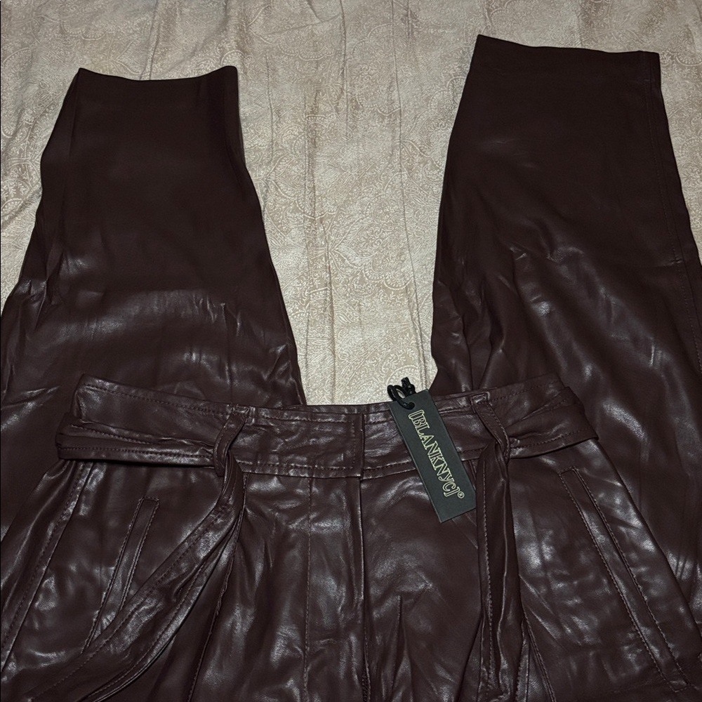 Blank NYC Women's Belted Brown Faux Leather Pants - Picture 11 of 13